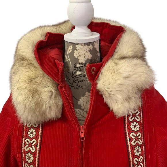 70s Inuit Eskimo Fur Trim Corduroy Coat Boho By Tlingint Artist Marleita Wallace - Picture 5 of 13